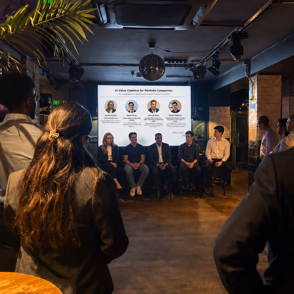 Panel discussion at Prescient Labs' PE AI Value Creation event
